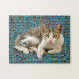 Quebra-cabeça Gato bonito sobre fundo de abstrato