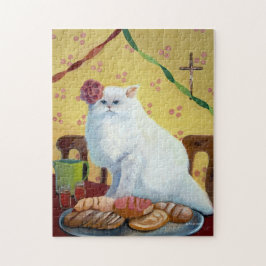 Quebra-cabeça Gato Branco Inspirado pelo Pessoal Mexicano