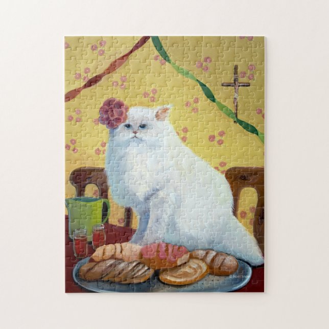 Quebra-cabeça Gato Branco Inspirado pelo Pessoal Mexicano (Vertical)