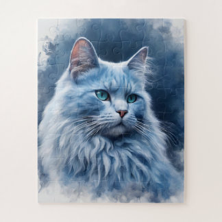 Quebra-cabeça Gato Branco Majestoso com Olhos Azuis – Azul Elega