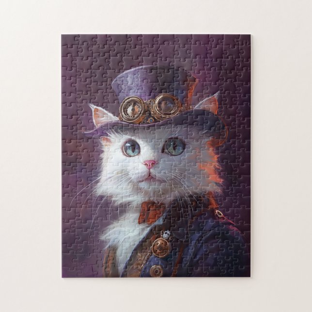 Quebra-cabeça Gato Branco na fantasia Steampunk (Vertical)