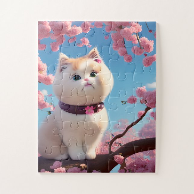Quebra-cabeça Gato Branco na Primavera (Vertical)