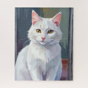 Quebra-cabeça Gato Branco Pintura de Gato de Estimação em Aqua