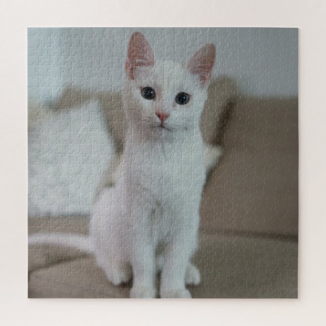 Quebra-cabeça Gato branco | Zazzle_Growth. (Vertical)