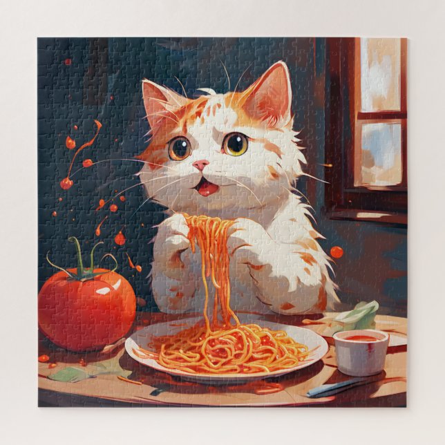 Quebra-cabeça Gato comendo espaguete (Vertical)