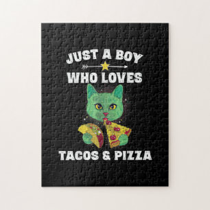 Quebra-cabeça Gato Comendo Pizza E Taco No Espaço Dizendo Engra