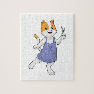 Quebra-cabeça Gato como estilista de cabelo com tesoura
