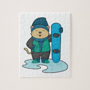 Quebra-cabeça Gato como Snowboarder com Snowboard