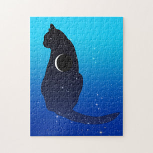 Quebra-cabeça Gato Cósmico em Estrelas e Padrões da Lua Crescent