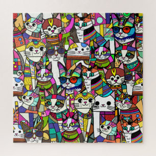 Quebra-cabeça Gato Crazy Clowder de gatos, presente colorido