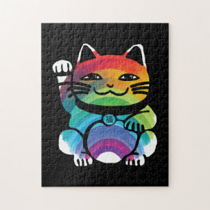 Quebra-cabeça Gato de Boa Sorte Japonês com Arco-Íris