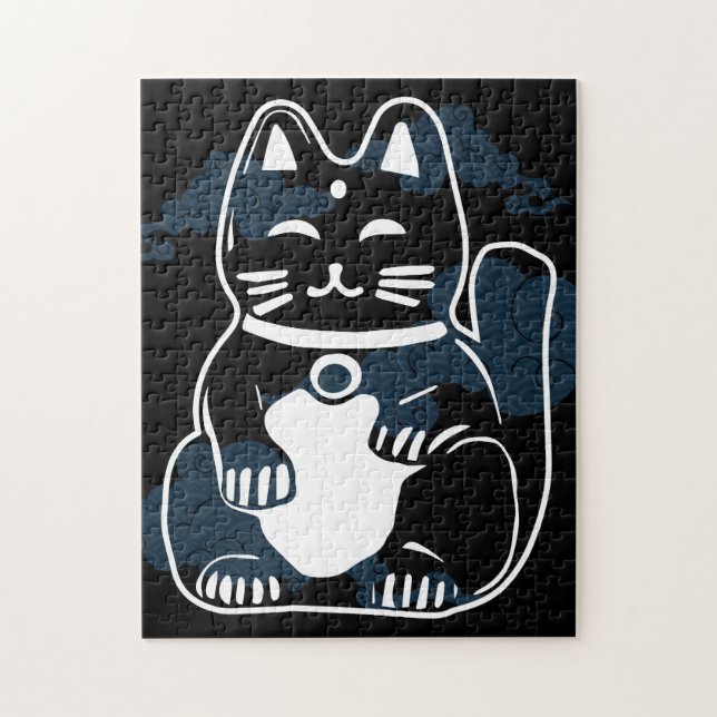 Quebra-cabeça Gato de Boa Sorte Japonês com nuvens (Vertical)