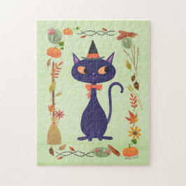 Quebra-cabeça Gato de Bruxa Bonita do Halloween