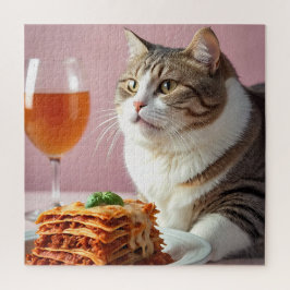 Quebra-cabeça Gato de Cinza cômoda com Lasagna e Vidro