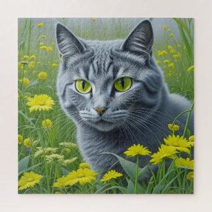 Quebra-cabeça Gato de Cinzas Bonitas com Olhos Amarelos Ai Art
