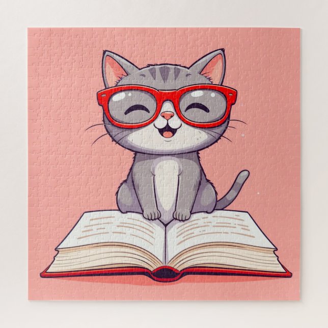 Quebra-cabeça Gato de desenho animado fofo usando óculos (Vertical)