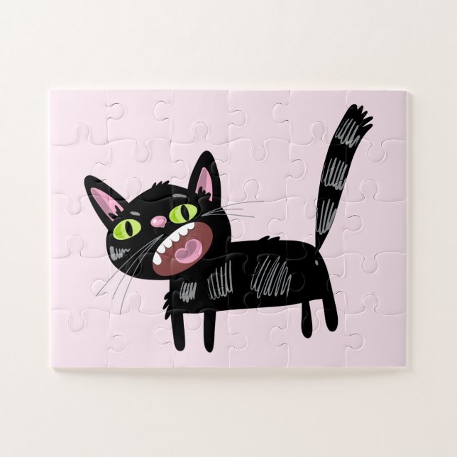 Quebra-cabeça Gato de Gatinho de Cartoon Preto e Bonito (Horizontal)