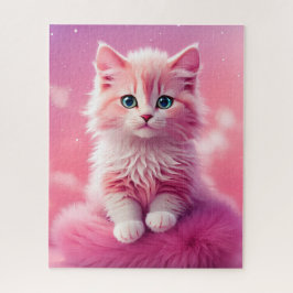 Quebra-cabeça Gato de Gatinho Rosa Fluffy-Bonito-Rosa-Brilhante
