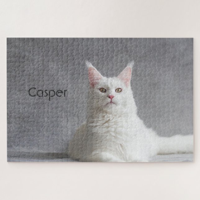 Quebra-cabeça Gato de Maine Branca Personalizado (Horizontal)