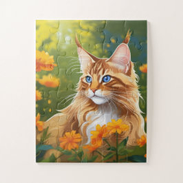 Quebra-cabeça Gato de Maine Coon em Campo Flor