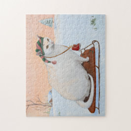 Quebra-cabeça Gato de Natal Branco na neve