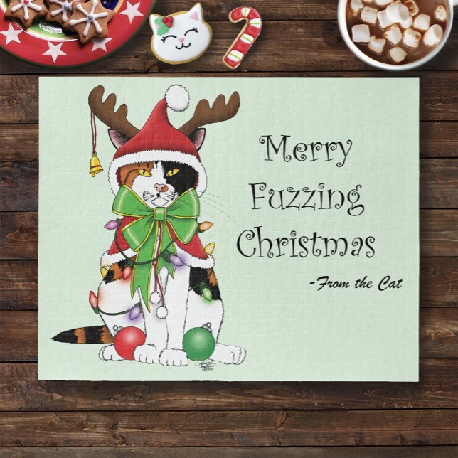 Quebra-cabeça Gato de Natal desfocado com feliz (Criador carregado)