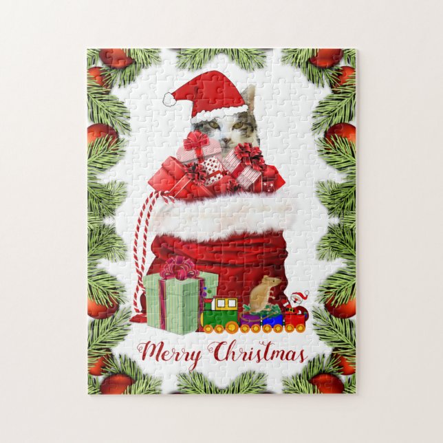 Quebra-cabeça Gato de Natal Fofo para Crianças (Vertical)