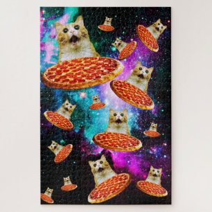 Quebra-cabeça Gato de pizza espacial engraçado