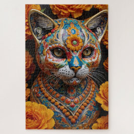 Quebra-cabeça Gato de Porcelana Floral com Olhos Reais