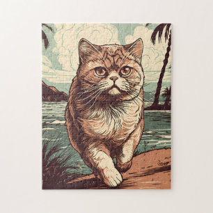 Quebra-cabeça Gato de Shorthair exótico numa praia tropical