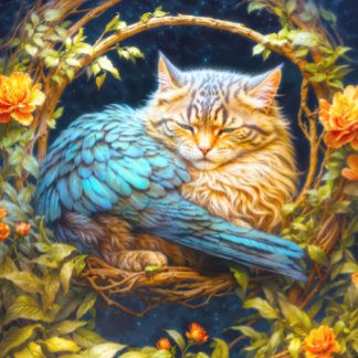 Quebra-cabeça Gato de Tabby Azul e Marrom com Penas