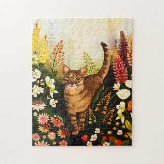 Quebra-cabeça Gato De Vintagem Na Aquarela De Jardim Sangrento