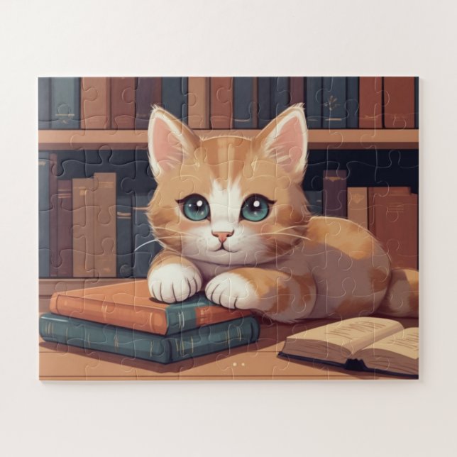 Quebra-cabeça Gato Doce Deitado em Livros (Horizontal)