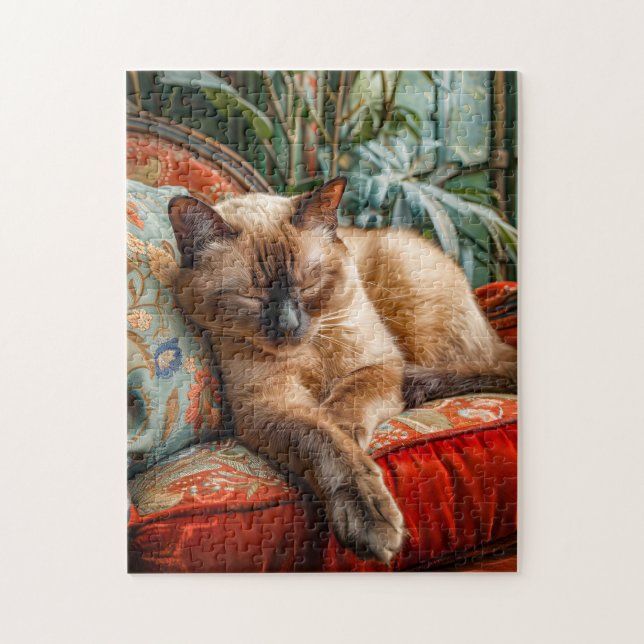 Quebra-cabeça Gato Dormindo na Poltrona Confortável (Vertical)
