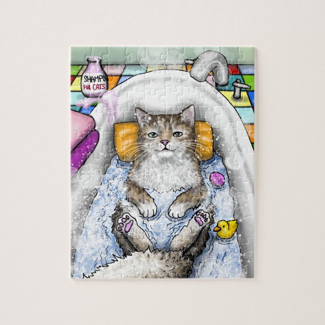 Quebra-cabeça Gato Engraçado em Bath Cat 761 Arte de Banheiro (Vertical)