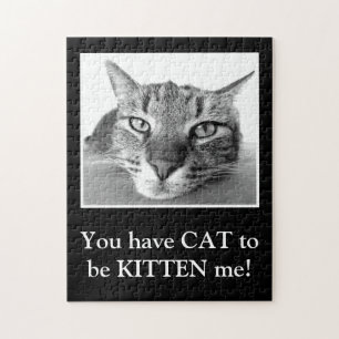 Quebra-cabeça Gato Engraçado Pun Clever Preto e Branco Gatinho F