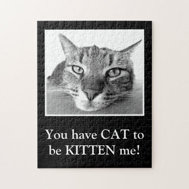 Quebra-cabeça Gato Engraçado Pun Clever Preto e Branco Gatinho F (Vertical)