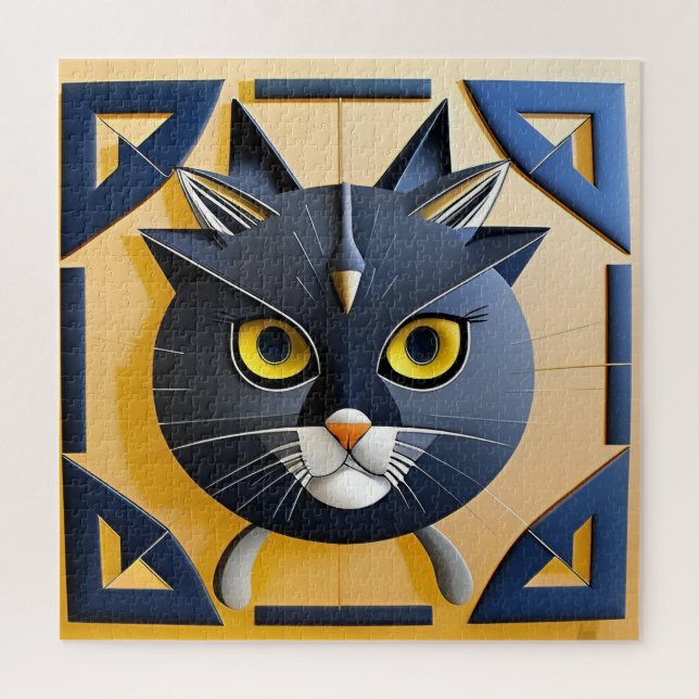 Quebra-cabeça Gato Estilizado Geométrico Abstrato (Vertical)