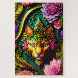 Quebra-cabeça Gato Floral Vibrante