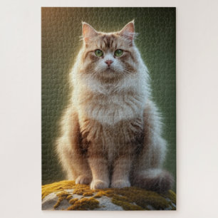 Quebra-cabeça Gato Fluffy Majestoso - Felino Sereno De Olhos Ver