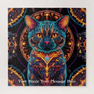 Quebra-cabeça Gato Guardião Cósmico - Neon Galaxy Mandala