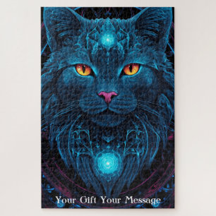 Quebra-cabeça Gato Guardião Cósmico - Neon Galaxy Mandala
