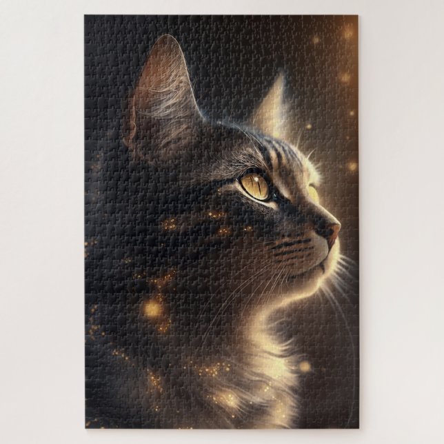 Quebra-cabeça Gato Iluminado Dourado (Vertical)