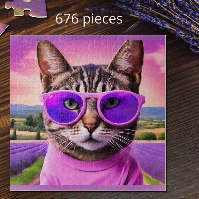 Quebra-cabeça Gato jazzístico - - campo de lavanda (Criador carregado)