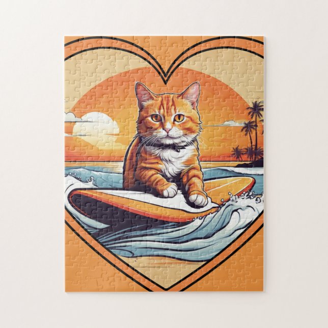 Quebra-cabeça Gato Laranja Surfando (Vertical)