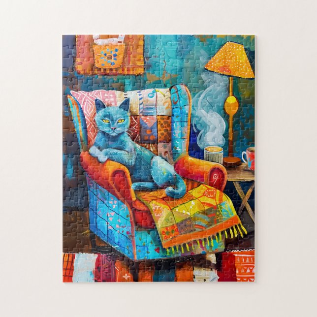 Quebra-cabeça Gato Louco em Cadeira-Armada (Vertical)