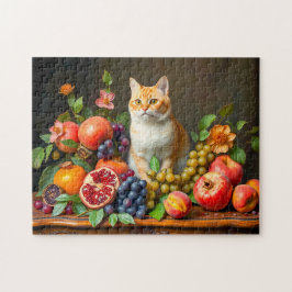 Quebra-cabeça Gato Magistral Entre Frutas e Flores