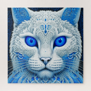 Quebra-cabeça Gato Místico Branco Arte de IA Etérea