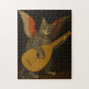 Quebra-cabeça Gato Músico Alado Tocando Alaúde Arte