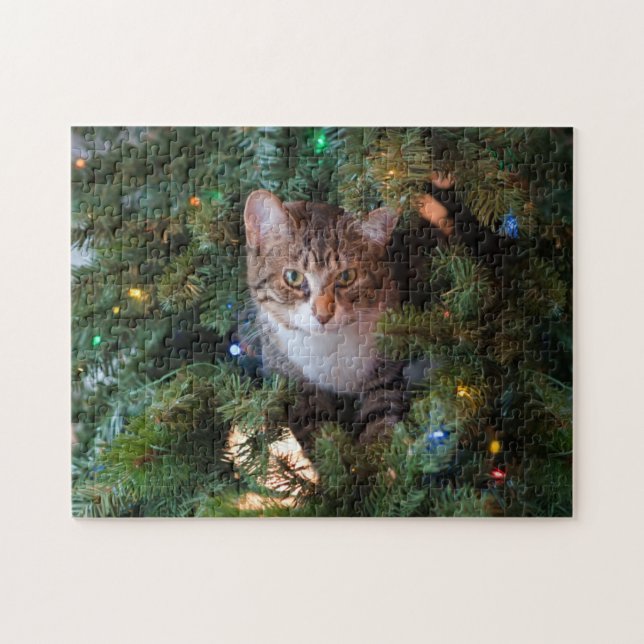 Quebra-cabeça Gato na árvore de Natal (Horizontal)
